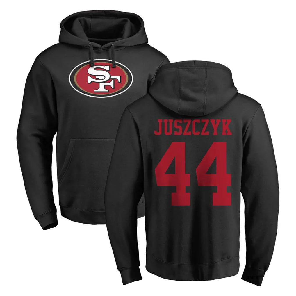 SF.49ers #44 Kyle Juszczyk Player Black LOGO Pullover Hoodies Home Game BALCE Stitched Jerseys