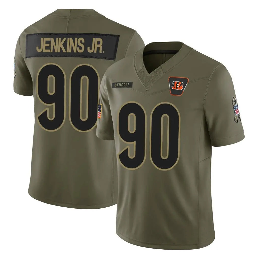 C.Bengals #90 Kris Jenkins Jr Player Olive Salute to Service Limited Home Game BALCE Stitched Jerseys