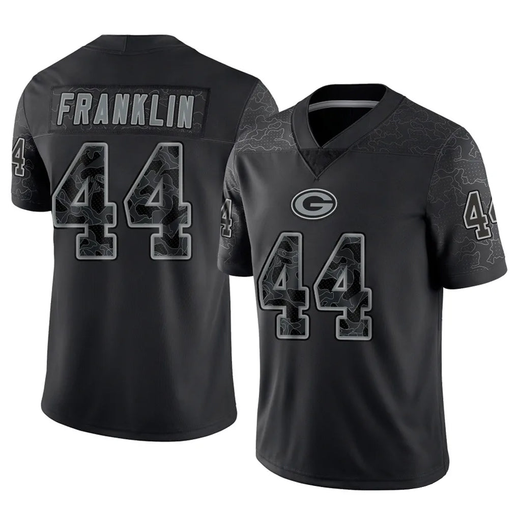 GB.Packers #44 Zaire Franklin Player Black Reflective Limited Home Game BALCE Stitched Jerseys