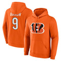 C.Bengals #9 Joe Burrow Player Orange Salute to Service Pullover Hoodie Limited BALCE Stitched Jerseys