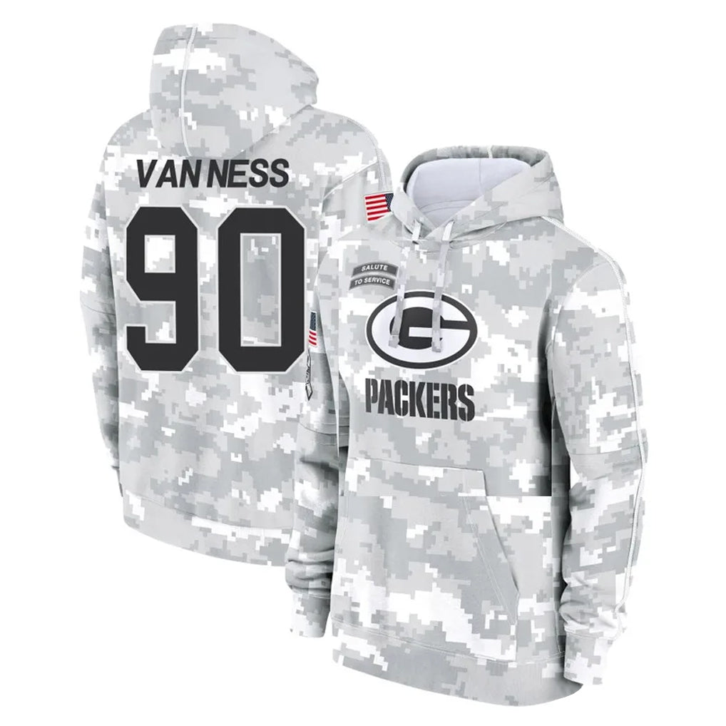 GB.Packers #90 Lukas Van Ness Player Arctic Camo Salute to Service Hoodies Limited Game BALCE Stitched Jerseys