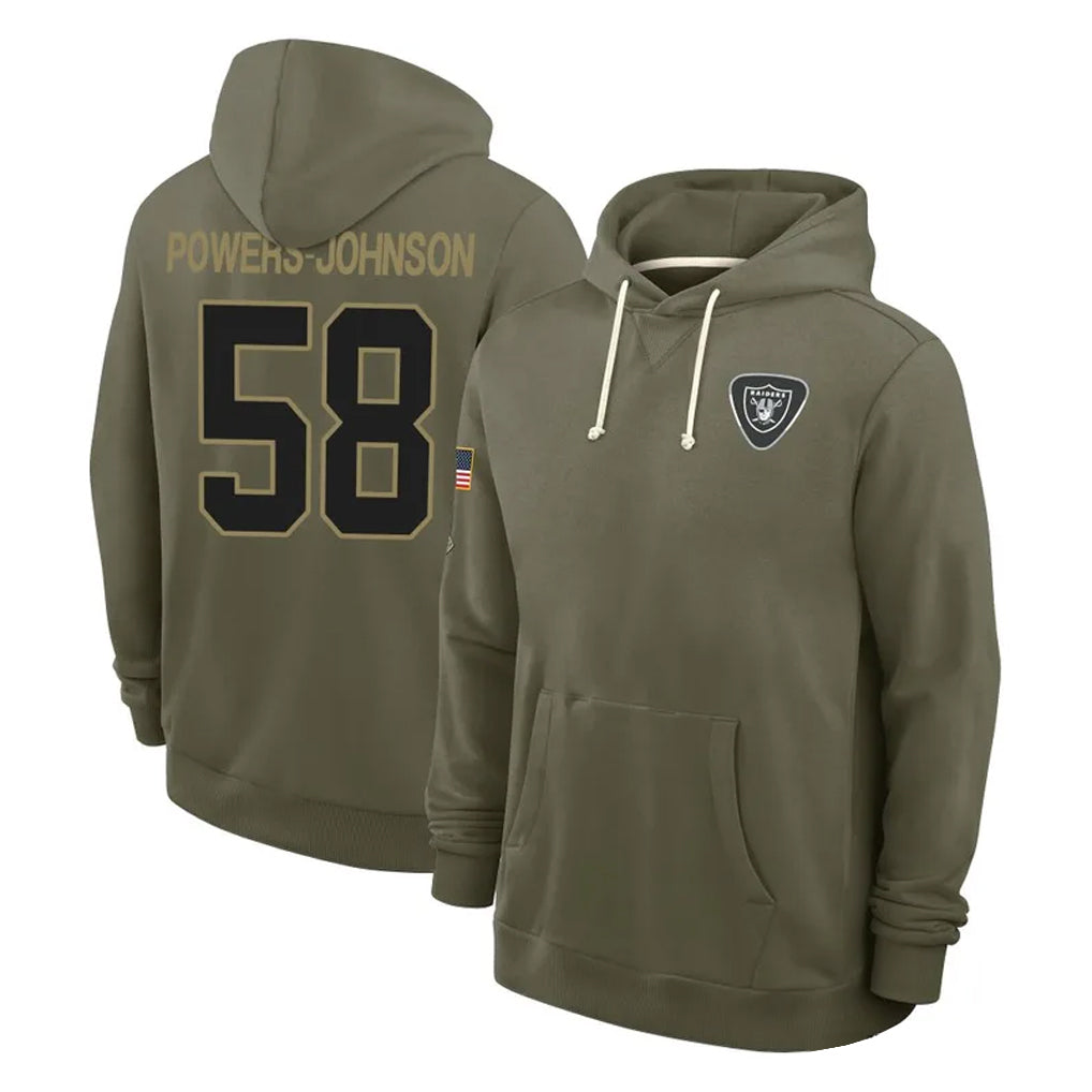 LV.Raiders #58 Jackson Powers-Johnson Player Olive Salute to Service Pullover Hoodies Limited BALCE Stitched Jerseys