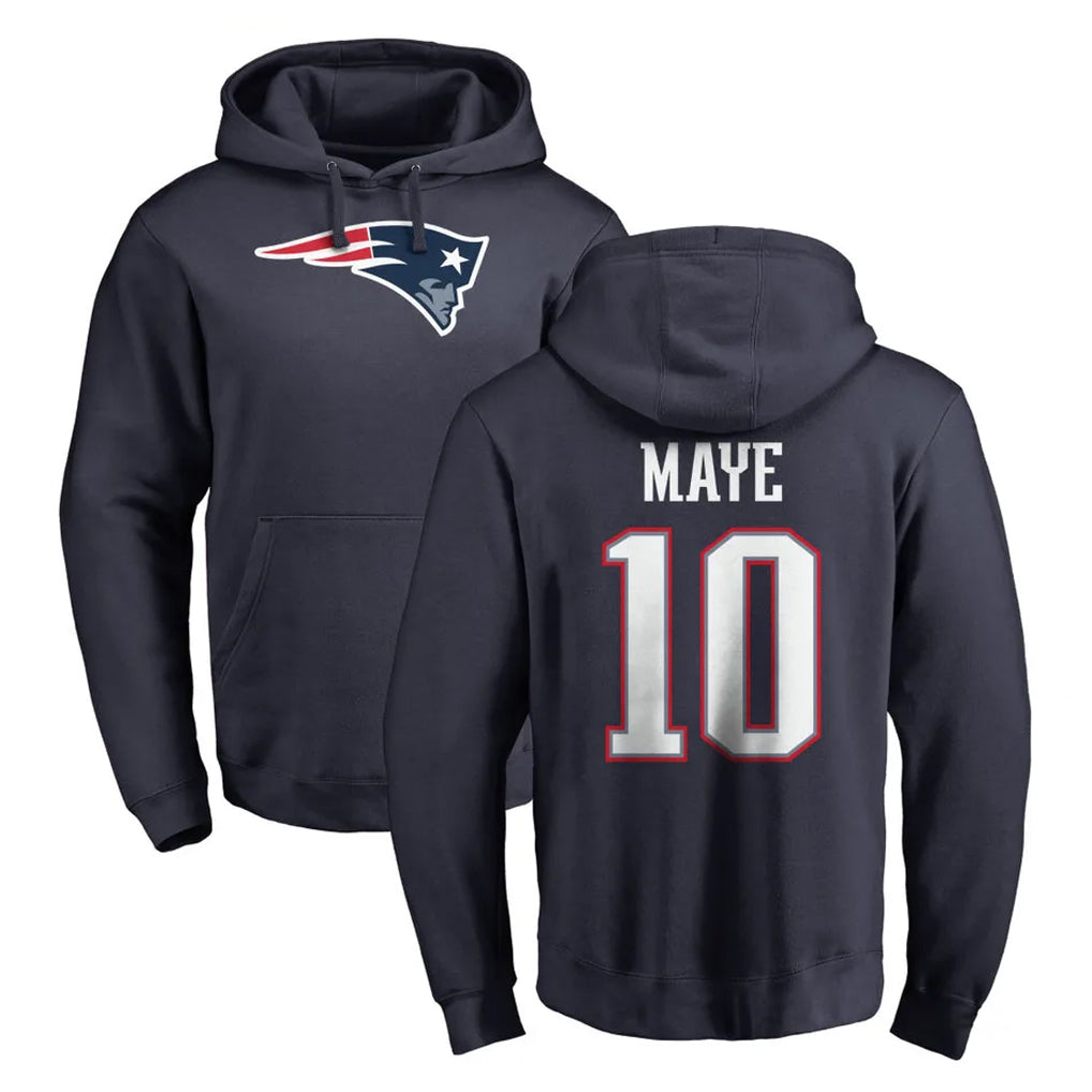 NE.Patriots #10 Drake Maye Player Navy LOGO Pullover Hoodies Home Game BALCE Stitched Jerseys
