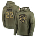 B.Ravens #22 Derrick Henry Player Olive Salute to Service Pullover Hoodie BALCE Stitched Jerseys