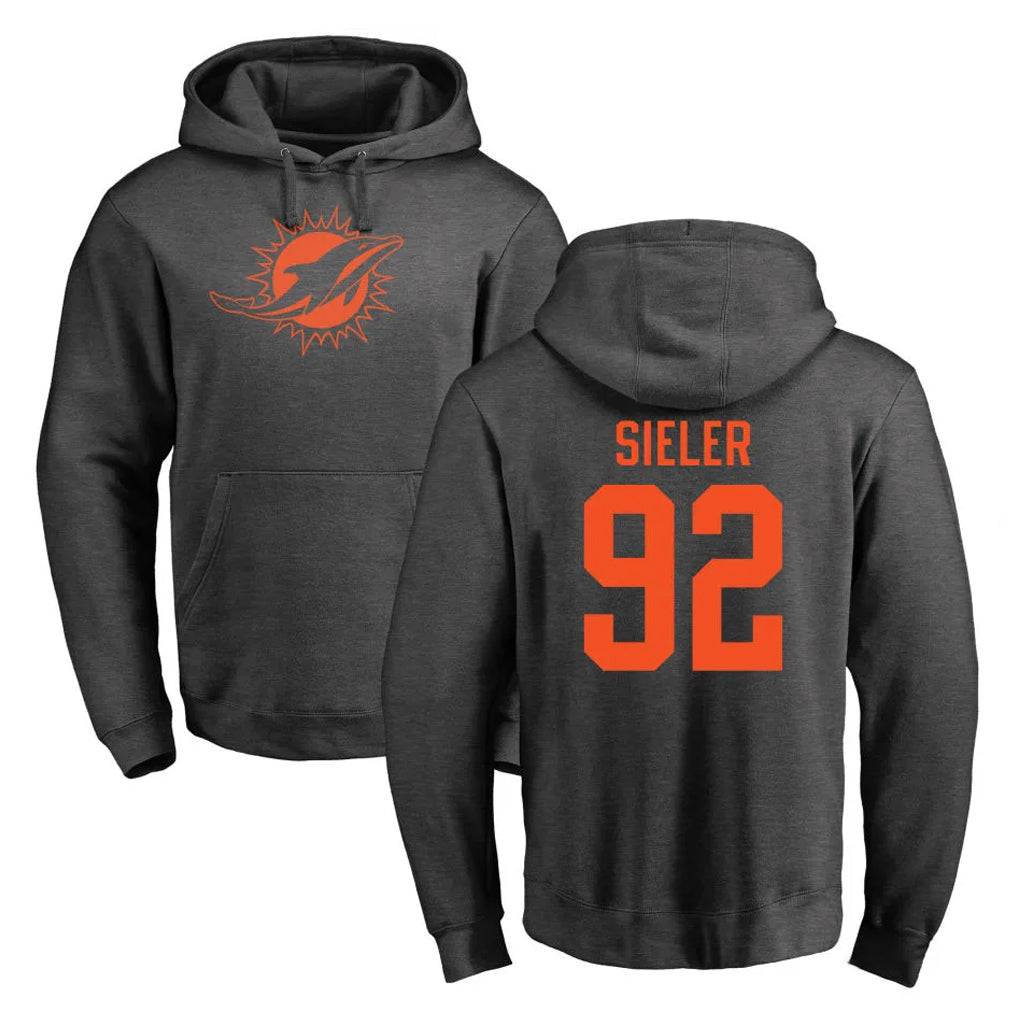 M.Dolphins #92 Zach Sieler Player Darkgray Pullover Hoodies Limited BALCE Stitched Jerseys