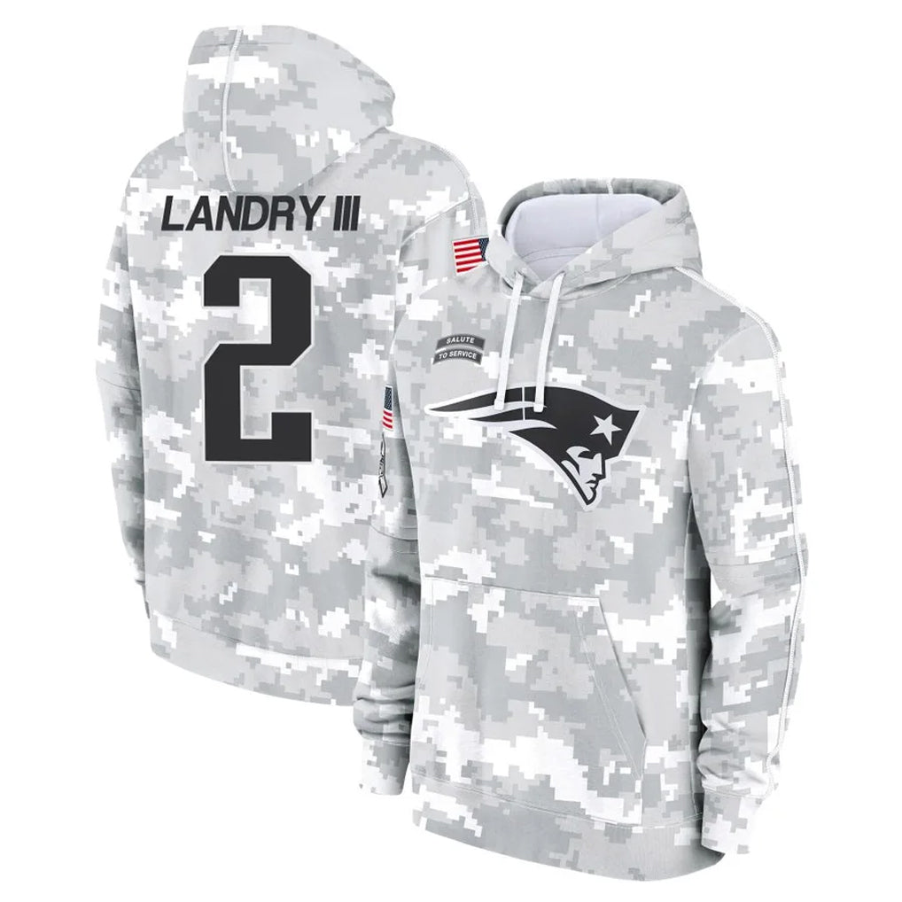 NE.Patriots #2 Harold Landry III Player Arctic Camo Salute to Service Pullover Hoodies Limited Game BALCE Stitched Jerseys