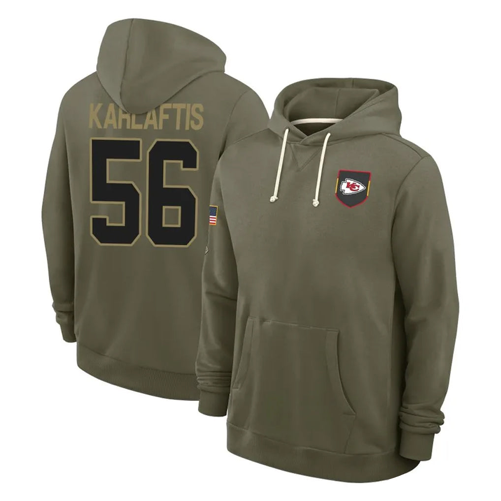 KC.Chiefs #56 George Karlaftis Player Olive Salute to Service Pullover Hoodies Limited BALCE Stitched Jerseys