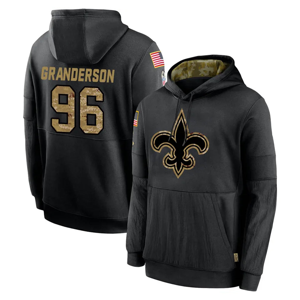 NO.Saints #96 Carl Granderson Player Black Salute to Service Hoodies Limited Game BALCE Stitched Jerseys