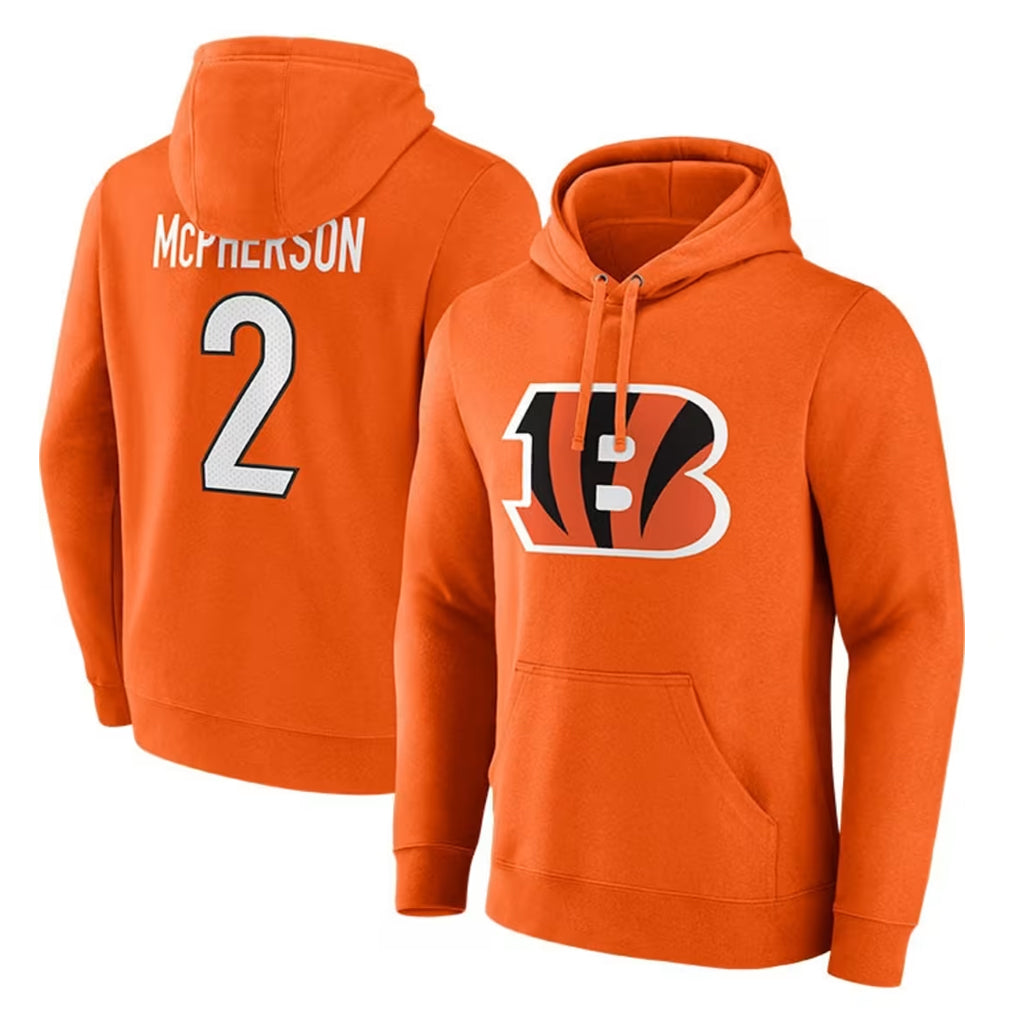 C.Bengals #2 Evan McPherson Player Orange Salute to Service Pullover Hoodie Limited BALCE Stitched Jerseys