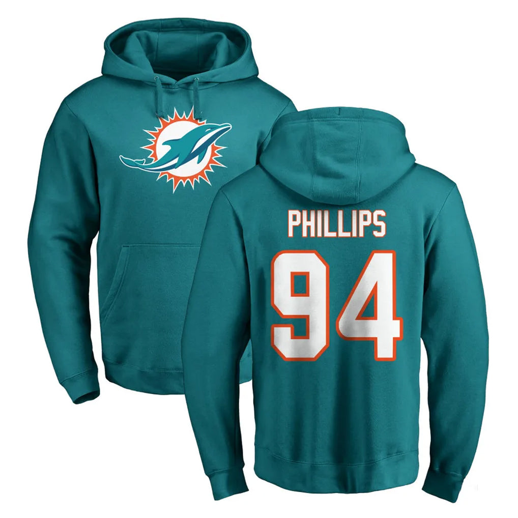 M.Dolphins #94 Jordan Phillips Player Aqua LOGO Pullover Hoodies Limited BALCE Stitched Jerseys