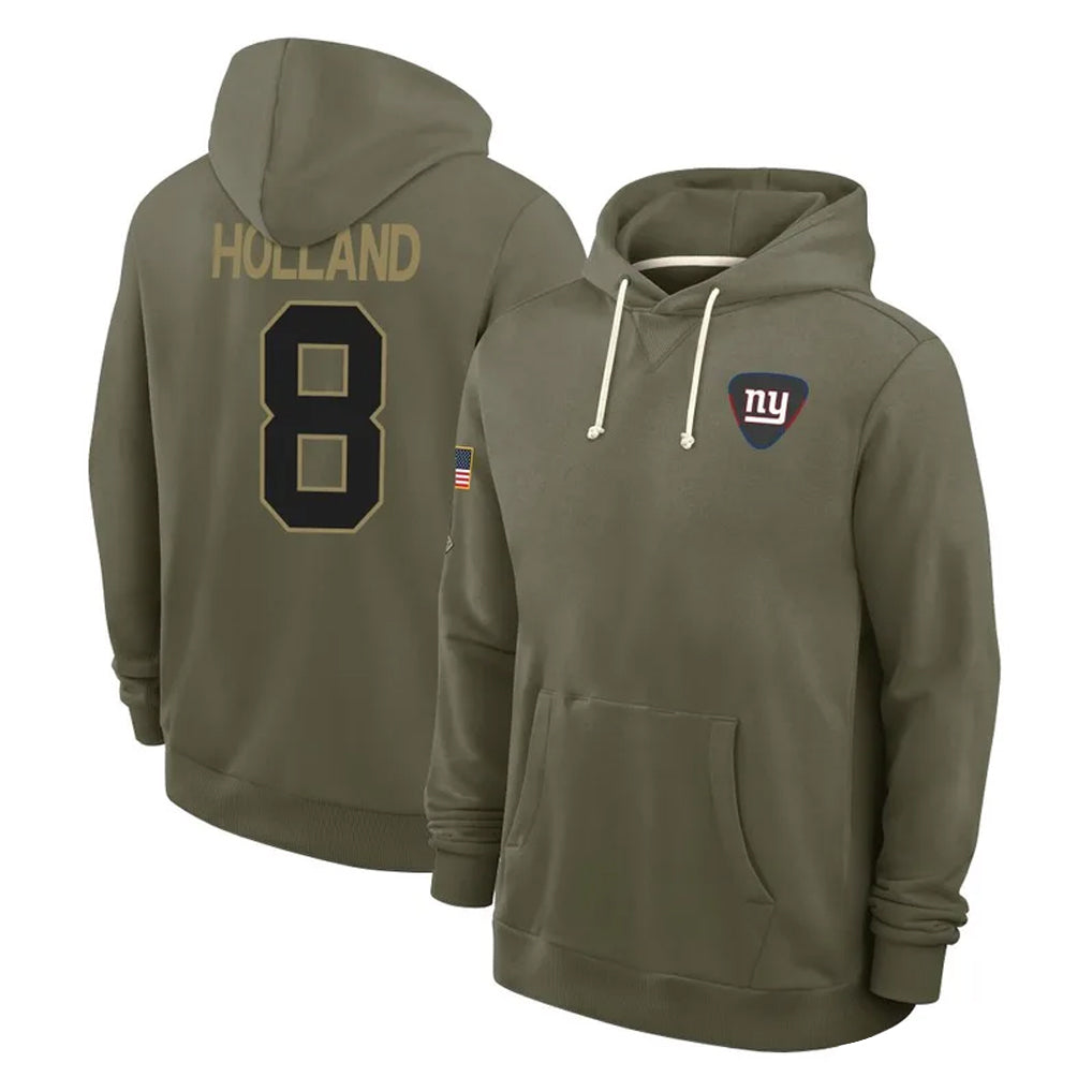 NY.Giants #8 Jevon Holland Player Olive Salute to Service Pullover Hoodies Limited BALCE Stitched Jerseys