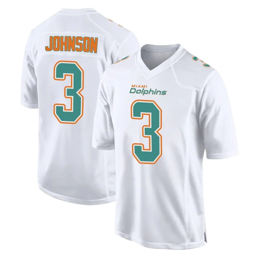 M.Dolphins #3 Chris Johnson Player White Fashion Home Game BALCE Stitched Jerseys