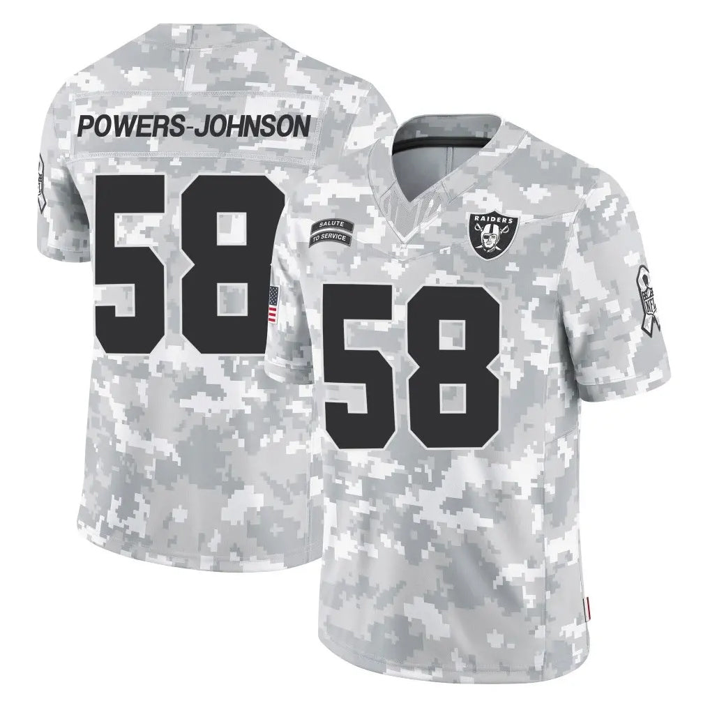 LV.Raiders #58 Jackson Powers-Johnson Player Arctic Camo Salute To Service Limited Game BALCE Stitched Jerseys