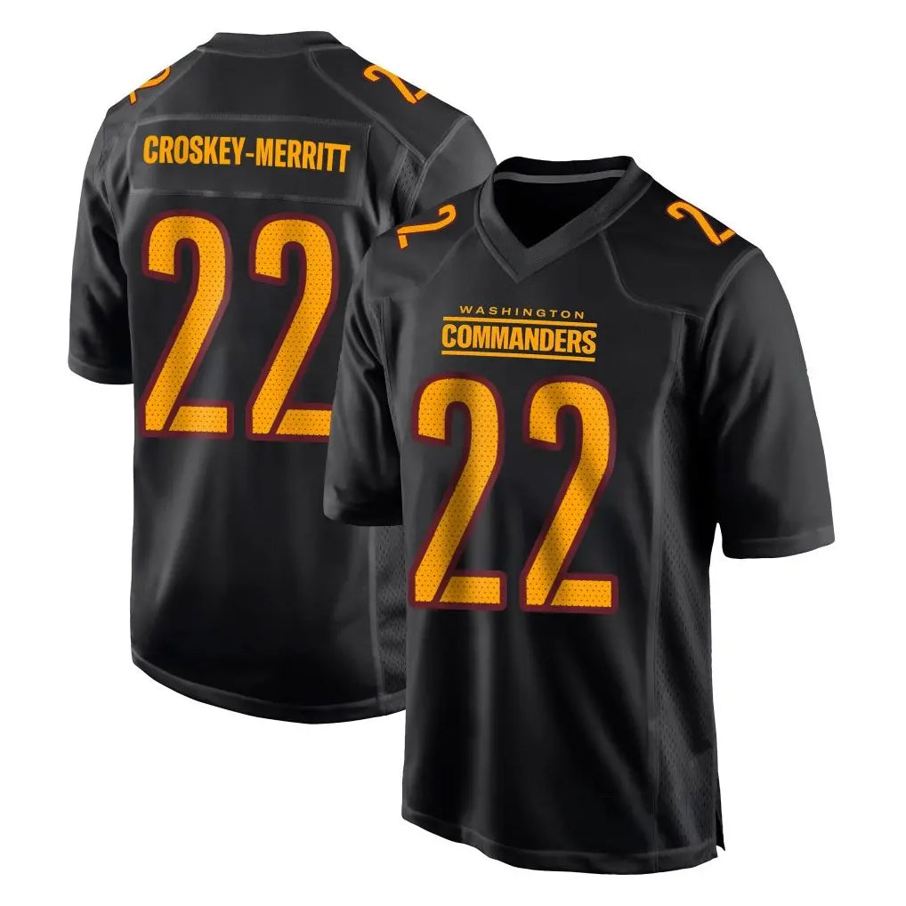 W.Commanders #22 Jacory Croskey-Merritt Player Black Carbon Fashion Home Game BALCE Stitched Jerseys