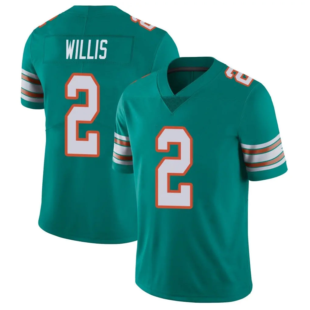 M.Dolphins #2 Malik Willis Player Aqua Limited Alternate Vapor Untouchable Home Game BALCE Stitched Jerseys