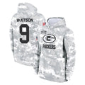 GB.Packers #9 Christian Watson Player Arctic Camo Salute to Service Hoodies Limited Game BALCE Stitched Jerseys