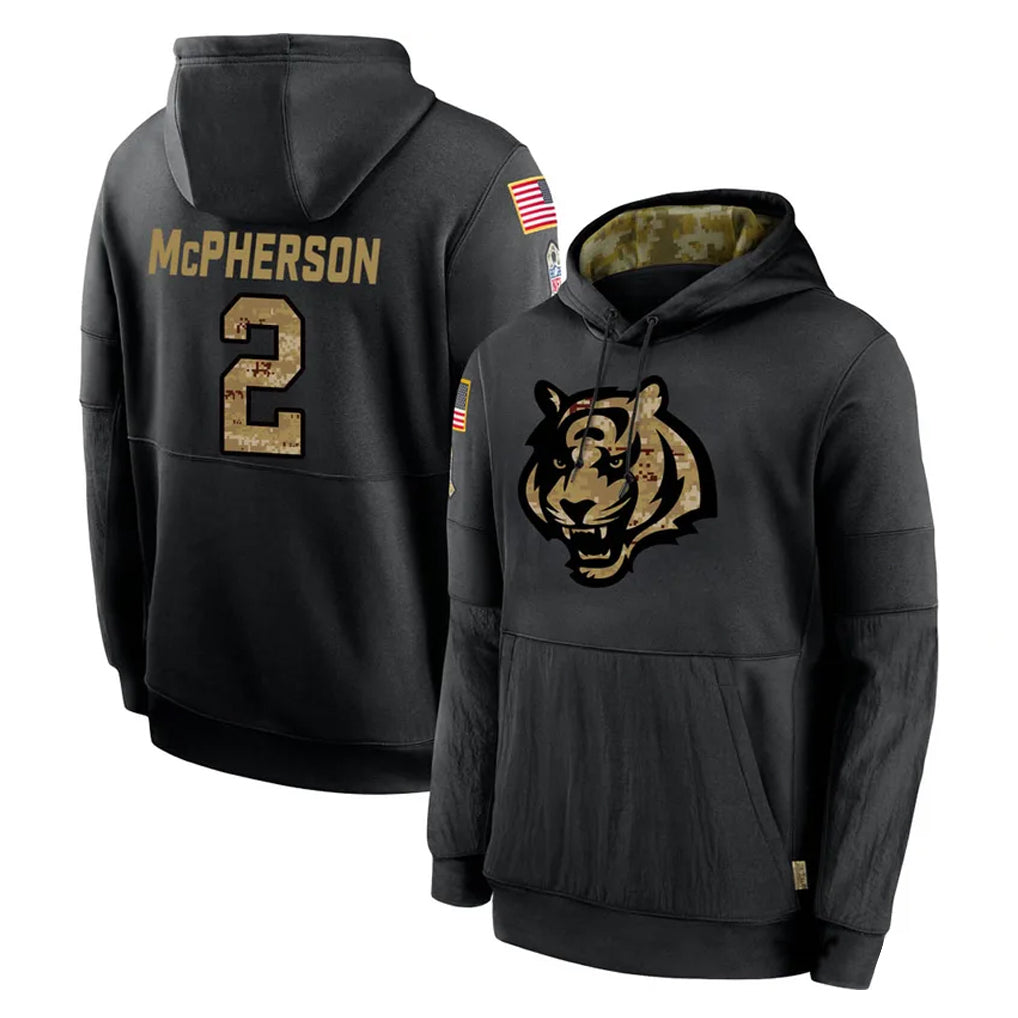 C.Bengals #2 Evan McPherson Player Black Salute to Service Pullover Hoodies Limited BALCE Stitched Jerseys
