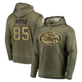 SF.49ers #85 George Kittle Player Olive Salute to Service Pullover Hoodie Home Game BALCE Stitched Jerseys