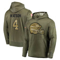 C.Browns #4 Deshaun Watson Player Olive Salute to Service Pullover Hoodies Home Game BALCE Stitched Jerseys