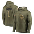 M.Vikings #1 Kyler Murray Player Olive Salute to Service Pullover Hoodies Home Game BALCE Stitched Jerseys