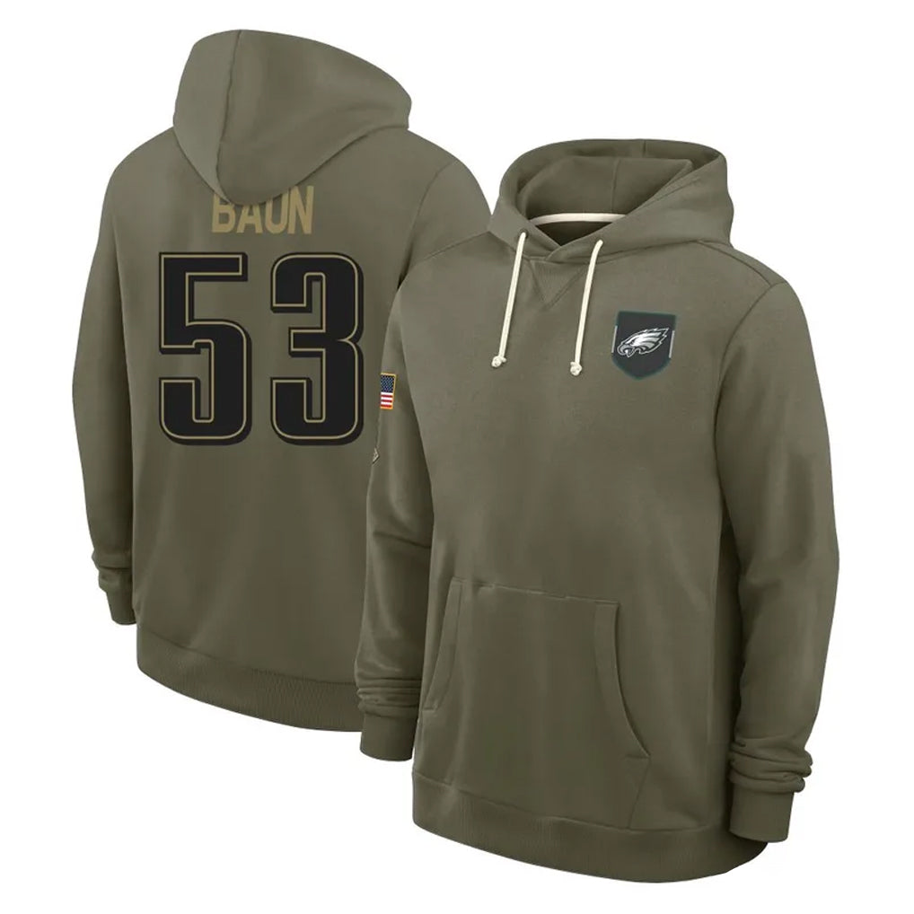 P.Eagles #53 Zack Baun Player Olive Salute to Service Pullover Hoodies Limited BALCE Stitched Jerseys