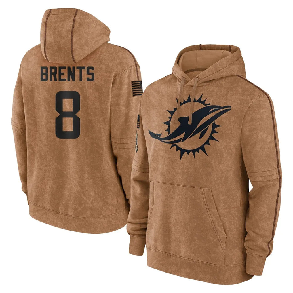 M.Dolphins #8 JuJu Brents Player Brown Salute to Service Hoodies Limited Game BALCE Stitched Jerseys