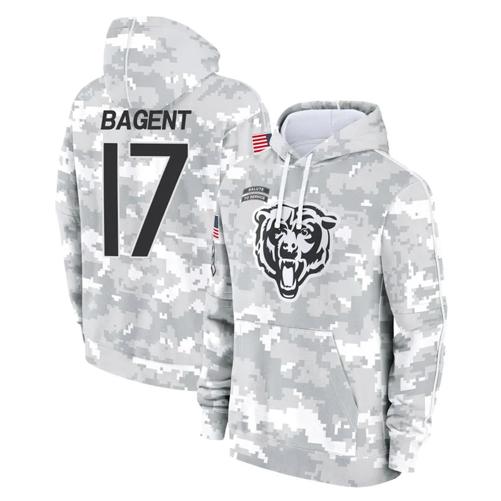 C.Bears #17 Tyson Bagent Player Arctic Camo Salute to Service Pullover Hoodies Limited BALCE Stitched Jerseys