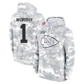 KC.Chiefs #1 Xavier Worthy Player Arctic Camo Salute to Service Hoodies Limited Game BALCE Stitched Jerseys
