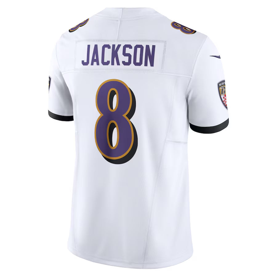 B.Ravens #8 Lamar Jackson Player White Vapor F.U.S.E. Limited BALCE Stitched Jerseys