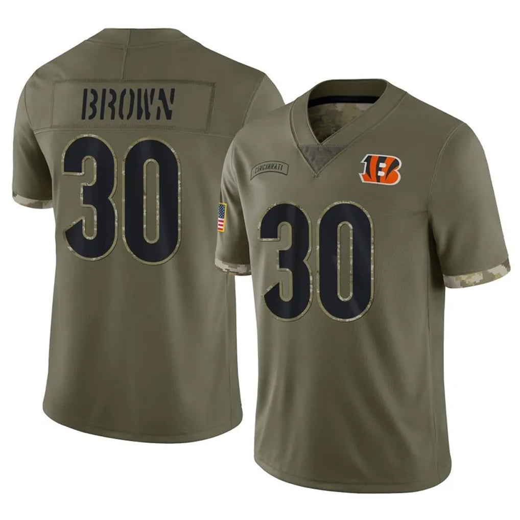 C.Bengals #30 Chase Brown Player Olive Salute to Service Limited Game BALCE Stitched Jerseys