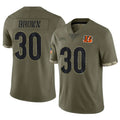 C.Bengals #30 Chase Brown Player Olive Salute to Service Limited Game BALCE Stitched Jerseys