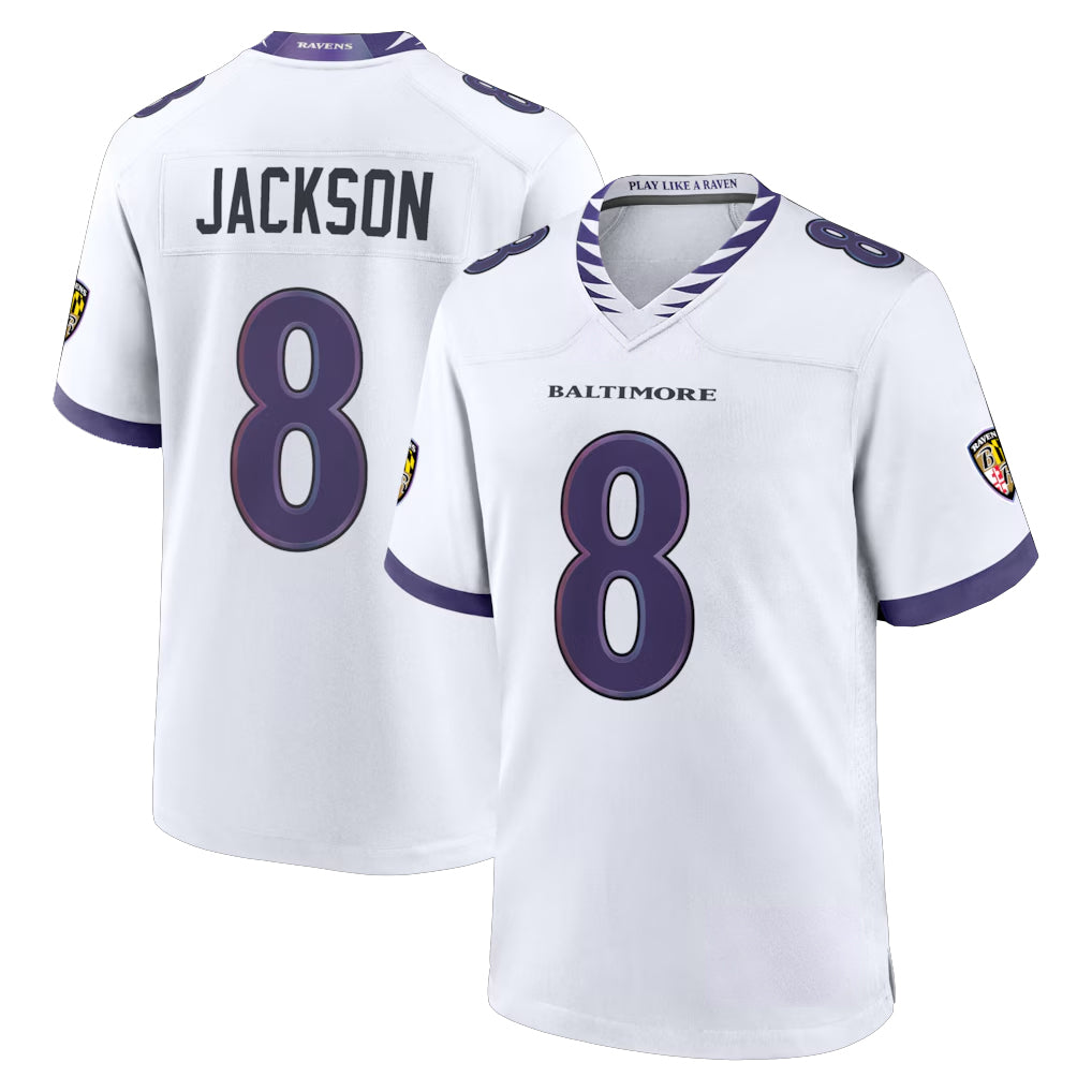 B.Ravens #8 Lamar Jackson Player White Home Game BALCE Stitched Jerseys