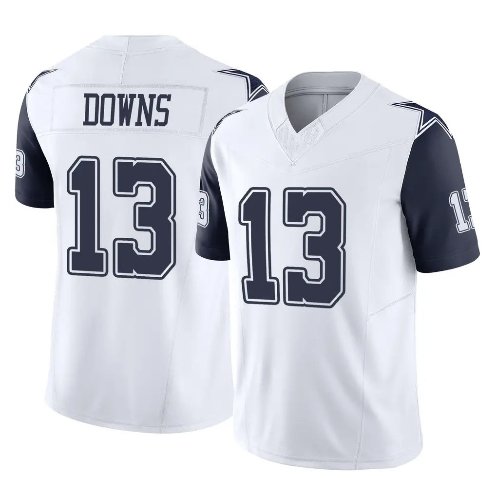 D.Cowboys #13 Caleb Downs Player White-Navy Limited Vapor F.U.S.E. Home Game BALCE Stitched Jerseys