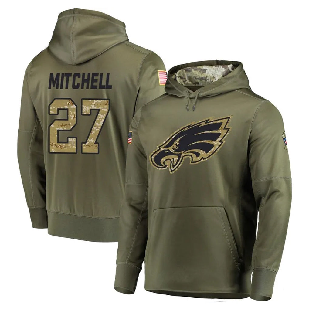 P.Eagles #27 Quinyon Mitchell Player Olive Salute to Service Pullover Hoodies Home Game BALCE Stitched Jerseys