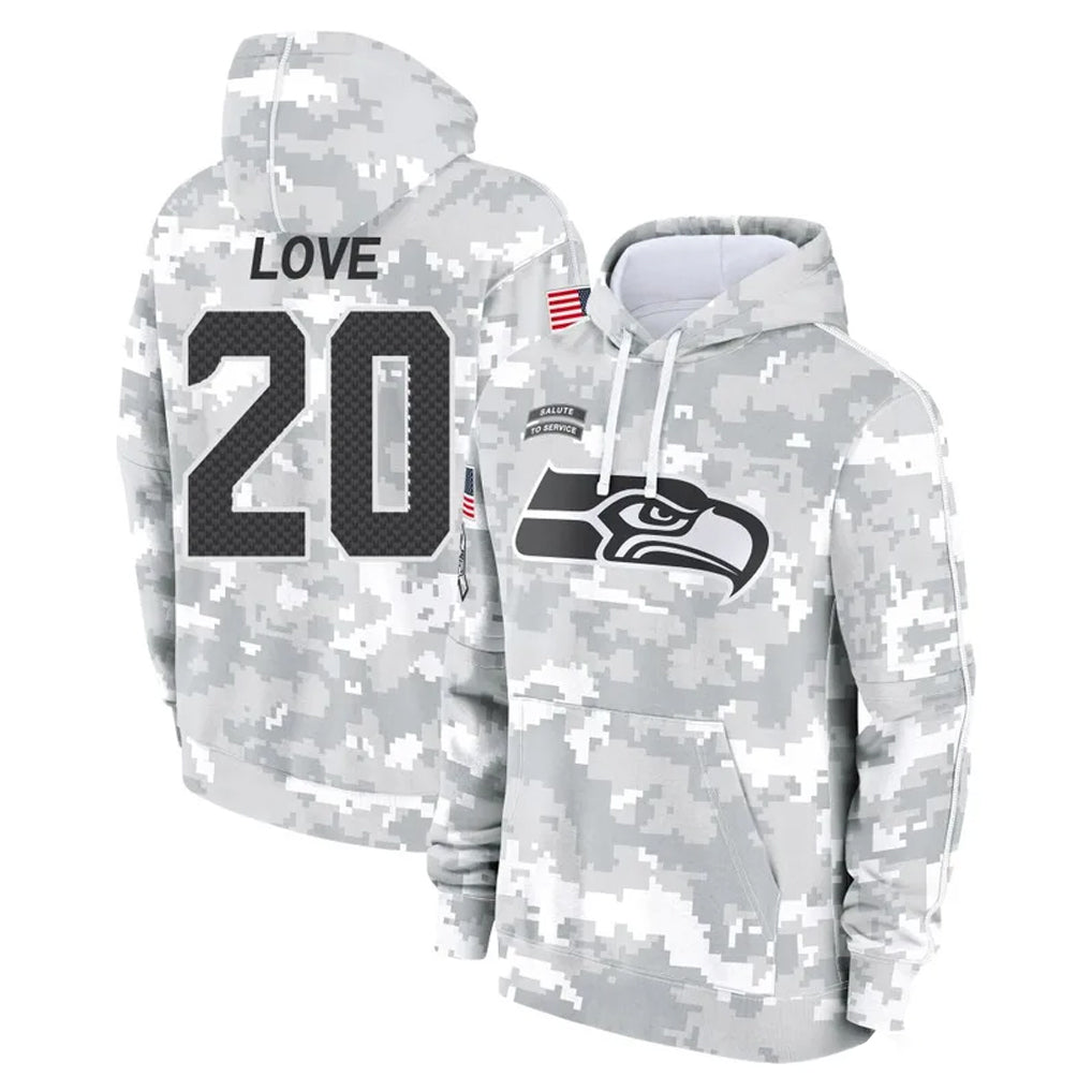 S.Seahawks #20 Julian Love Player Arctic Camo Limited Salute to Service Pullover Hoodies Game BALCE Stitched Jerseys
