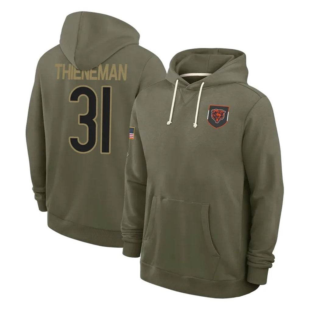C.Bears #31 Dillon Thieneman Player Olive Salute to Service Pullover Hoodies Limited BALCE Stitched Jerseys