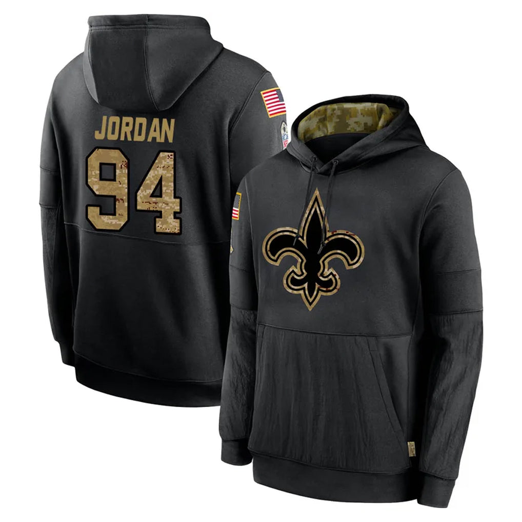 NO.Saints #94 Cameron Jordan Player Black Salute to Service Hoodies Limited Game BALCE Stitched Jerseys