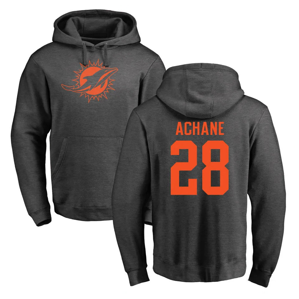 M.Dolphins #28 De'Von Achane Player Darkgray Pullover Hoodies Limited BALCE Stitched Jerseys