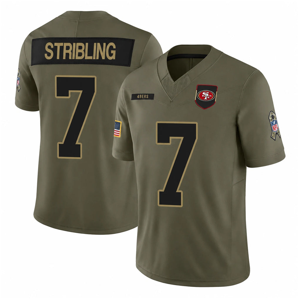 SF.49ers #7 De'Zhaun Stribling Player Olive 2025 Salute To Service Limited Home Game BALCE Stitched Jerseys