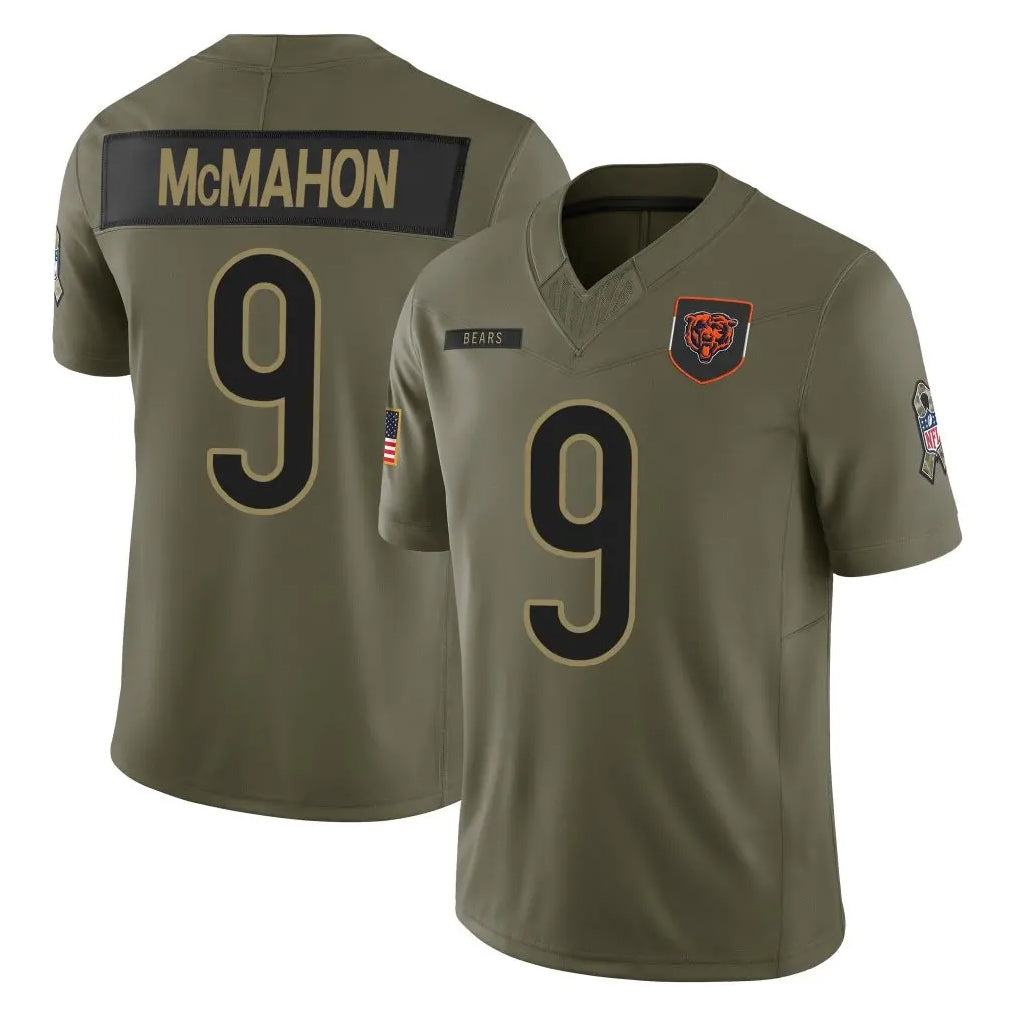 C.Bears #9 Jim McMahon Player Olive Salute to Service Limited Home Game BALCE Stitched Jerseys