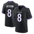 B.Ravens #8 Lamar Jackson Player Black Home Game BALCE Stitched Jerseys
