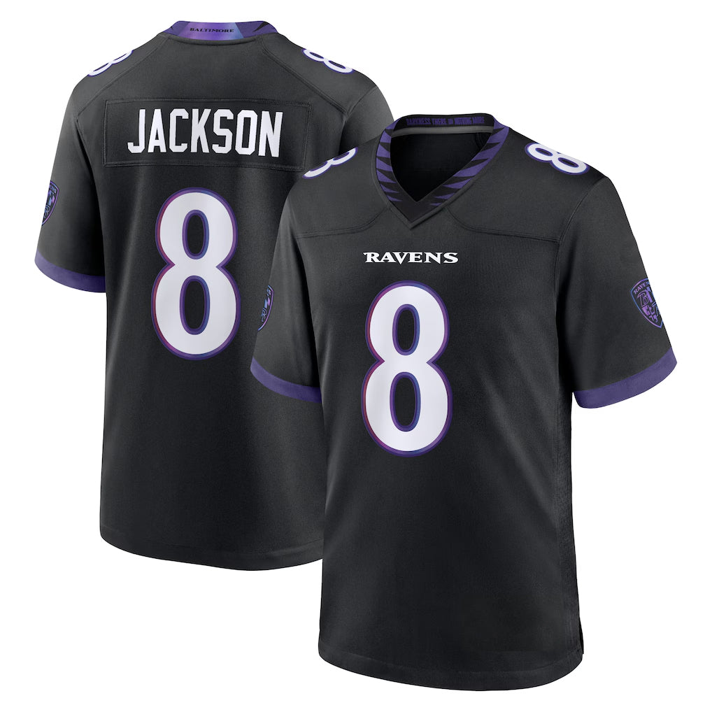 B.Ravens #8 Lamar Jackson Player Black Home Game BALCE Stitched Jerseys