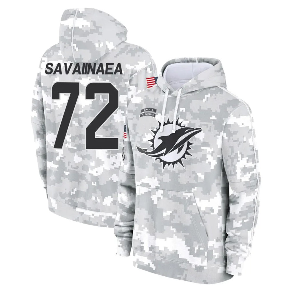 M.Dolphins #72 Jonah Savaiinaea Player Arctic Camo Salute to Service Hoodies Limited Game BALCE Stitched Jerseys