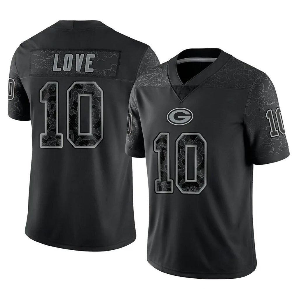 GB.Packers #10 Jordan Love Player Black Reflective Limited Home Game BALCE Stitched Jerseys