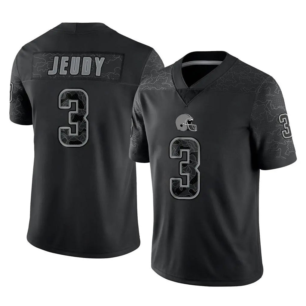 C.Browns #3 Jerry Jeudy Player Black Reflective Home Game BALCE Stitched Jerseys