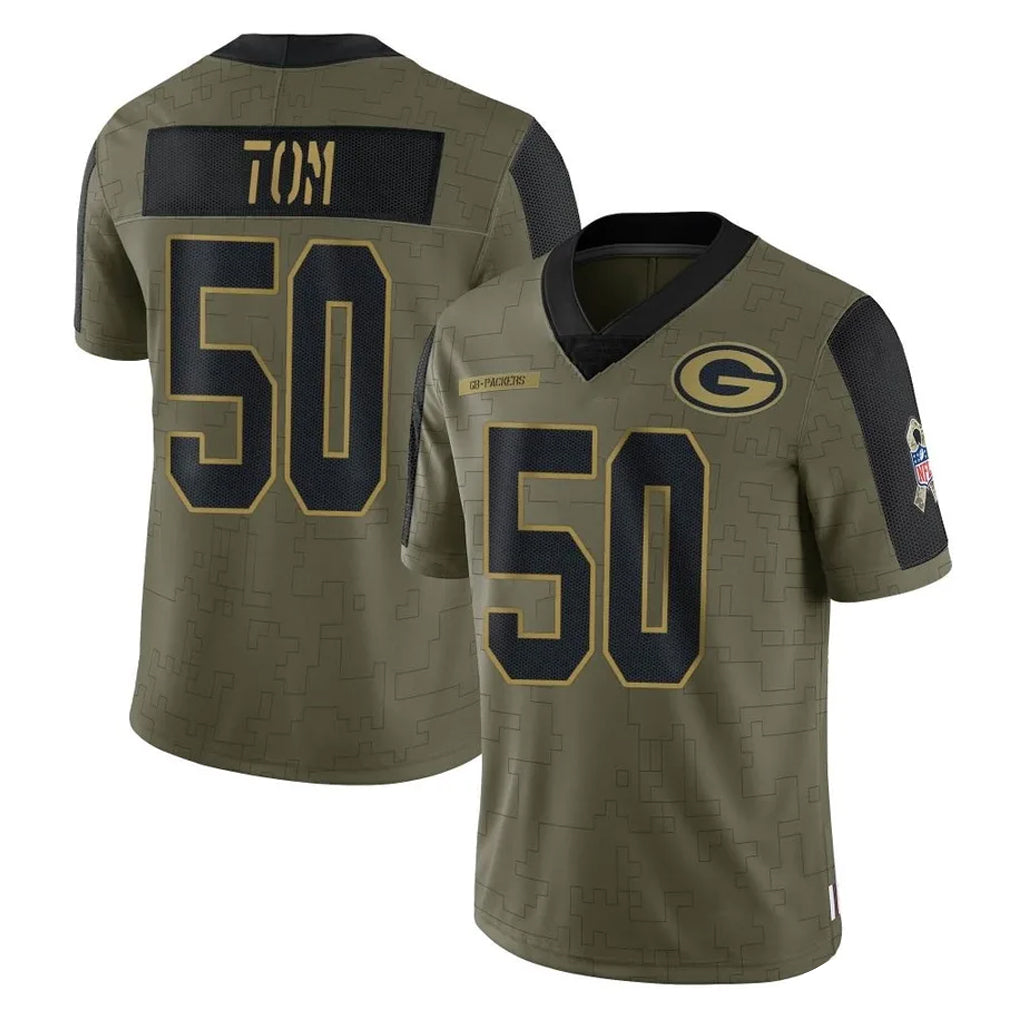 GB.Packers #50 Zach Tom Player Olive Salute To Service Limited Game BALCE Stitched Jerseys