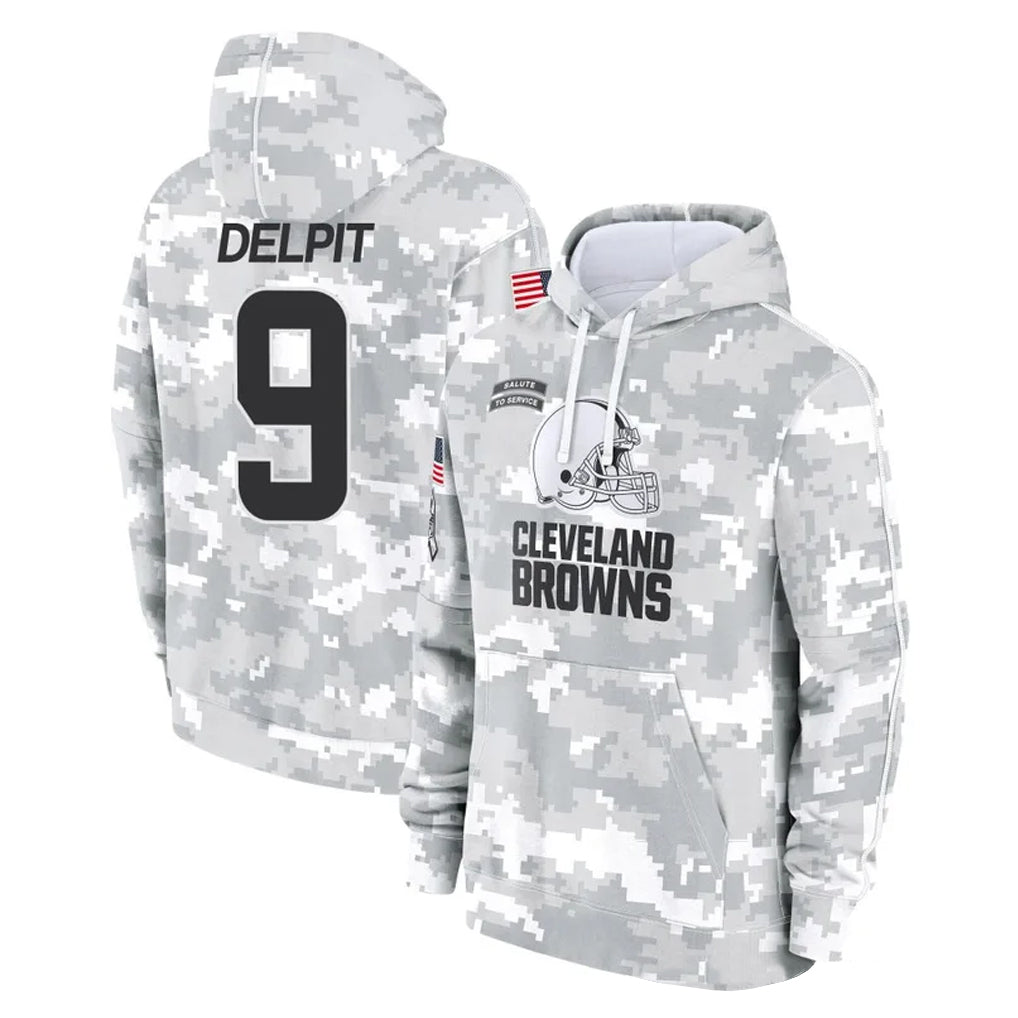 C.Browns #9 Grant Delpit Player Arctic Camo Salute to Service Hoodies Limited Game BALCE Stitched Jerseys