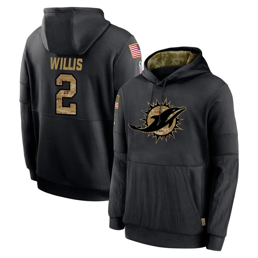 M.Dolphins #2 Malik Willis Player Black Salute to Service Hoodies Limited Game BALCE Stitched Jerseys