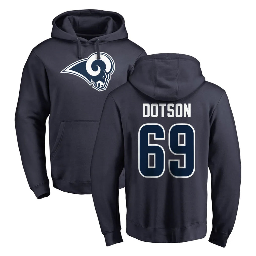 LA.Rams #69 Kevin Dotson Player Navy Pullover Hoodie Limited Game BALCE Stitched Jerseys