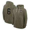 NY.Giants #6 Jaxson Dart Player Olive Salute to Service Pullover Hoodies Limited BALCE Stitched Jerseys